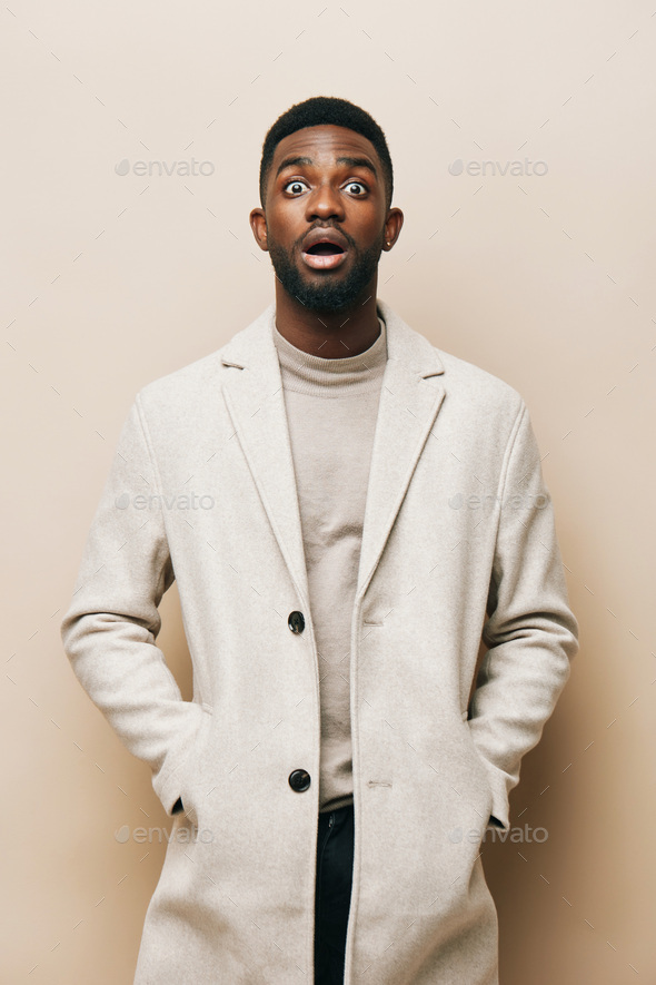 American Man Beige Background Young Portrait American Jacket Guy Black