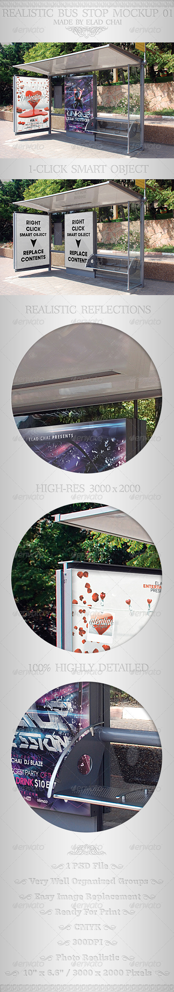 Realistic Bus Stop Flyer Poster Mockup 01 - Signage Print