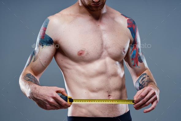I Am Perfect. Tattoo Man With Sexy Bare Torso. Bearded Macho With Tattooed  Body. Athlete With Sexy Bare Torso. Sportsman With Muscular Chest And  Belly. Sport And Fitness. Narcissism. Self Care Stock