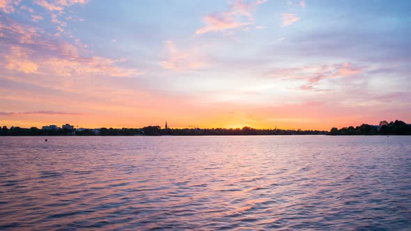 Amazing Sunset on Alster Lake in Hamburg alt