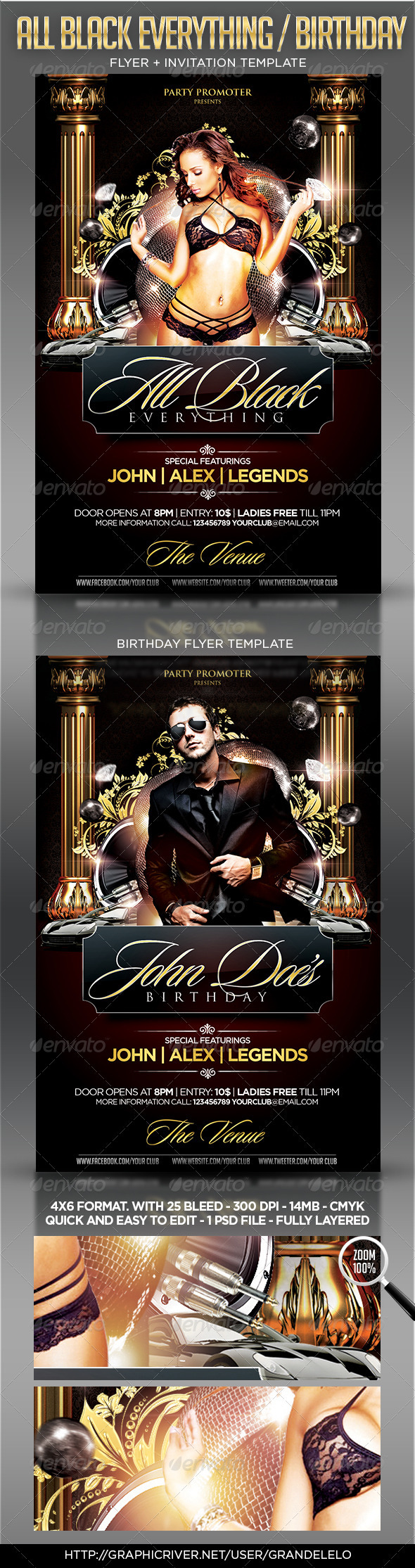 All Black / Birthday Party Flyer Template - Clubs & Parties Events