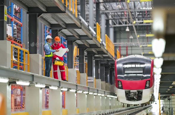 The Red Line train stops at a maintenance facility at Bang Sue Central Station, Bangkok, Thailand