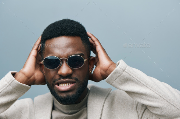 man sunglasses jacket portrait american black style fashion model american  african stylish Stock Photo by shotprime