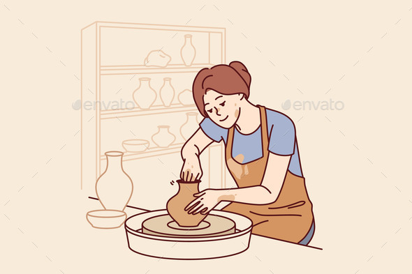 [DOWNLOAD]Woman Sits in Pottery Workshop and Sculpts Jug