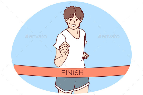 Man Athlete Reach Finish Line Running
