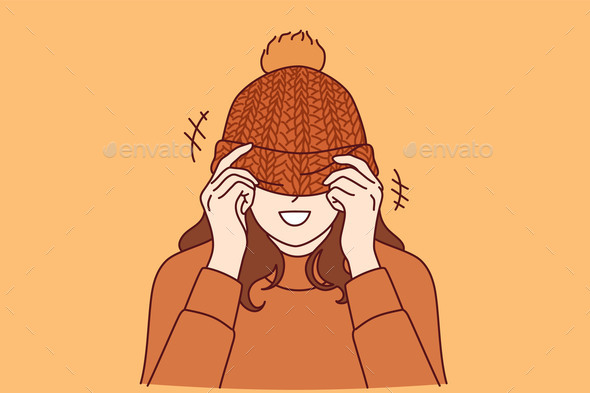 [DOWNLOAD]Woman Covers Face with Knitted Hat with Pompom 