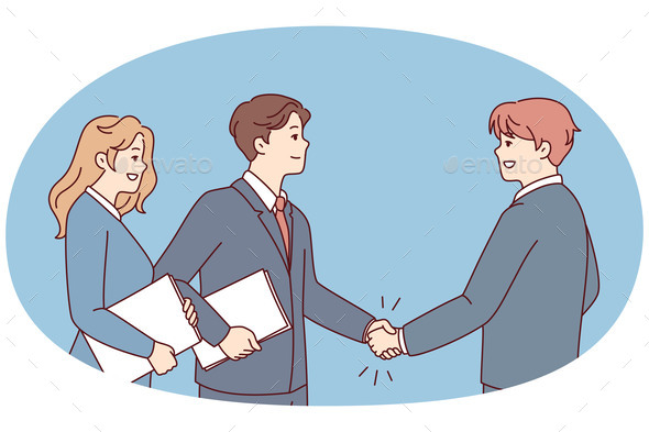 Smiling Businesspeople Handshake Closing Deal