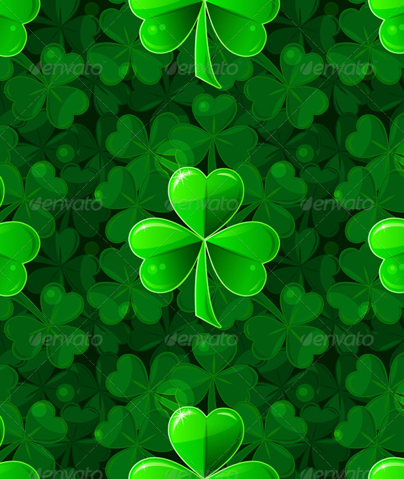 Vector Green Seamless Background with Clover - Patterns Decorative
