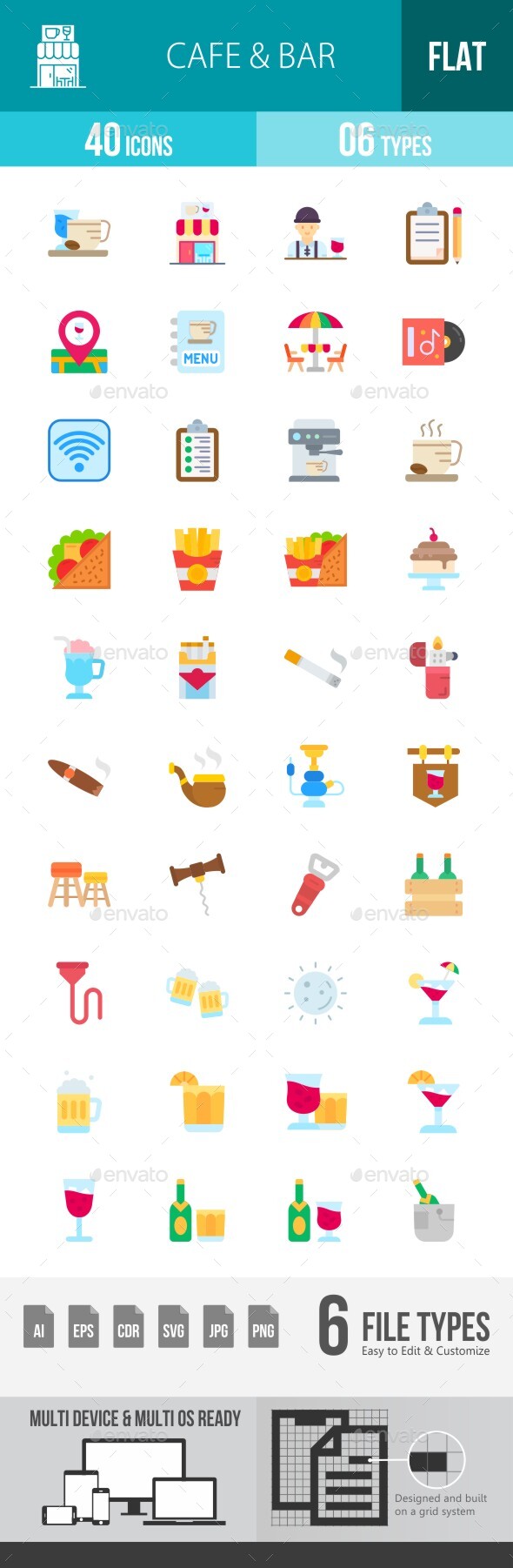 Cafe & Bar Flat Multicolor Icons
