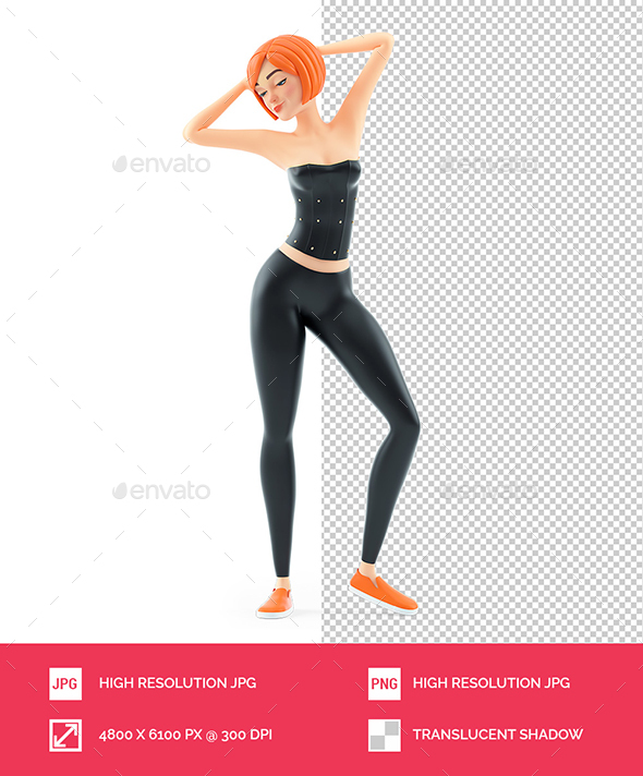 3D Sexy Girl Dancing with her Hands Behind Head