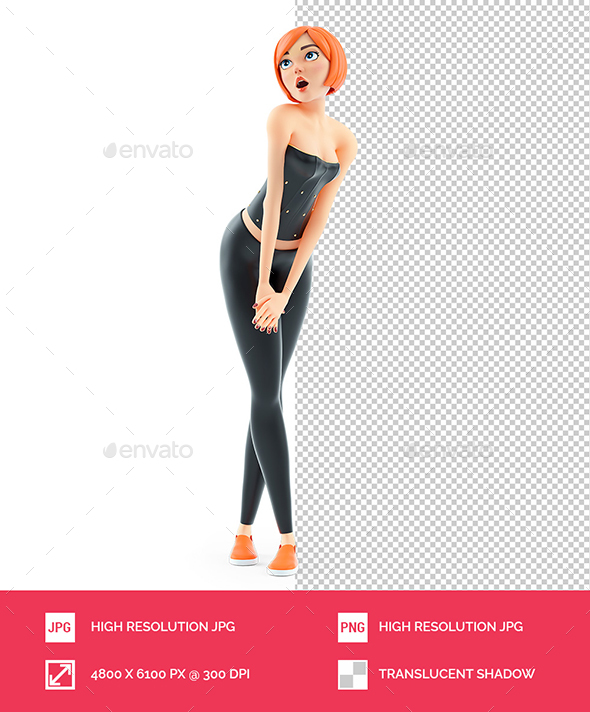 3D Sexy Girl Leaning Forward and Looking up