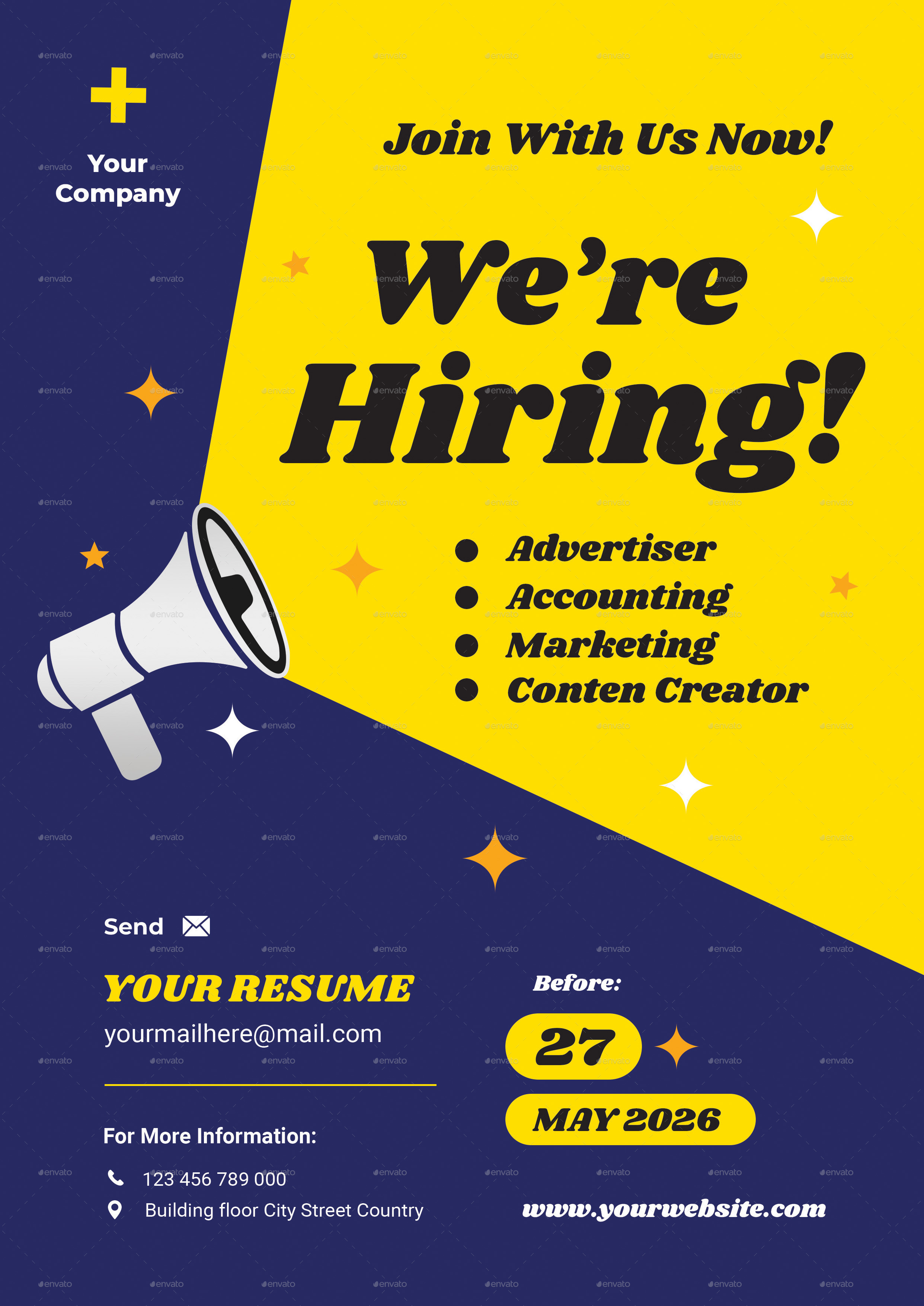 We Are Hiring Job Announcement Creative Speaker Flyer, Print Templates