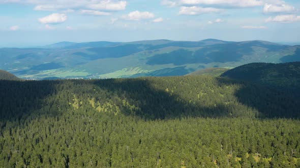 Aerial view of vast mountainous forests, Beautiful nature (Hrubý Jeseník) alt