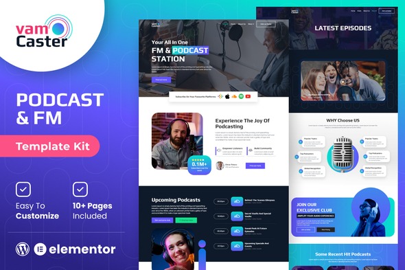 Vamcaster - Podcast & Video Streaming Elementor Template Kit