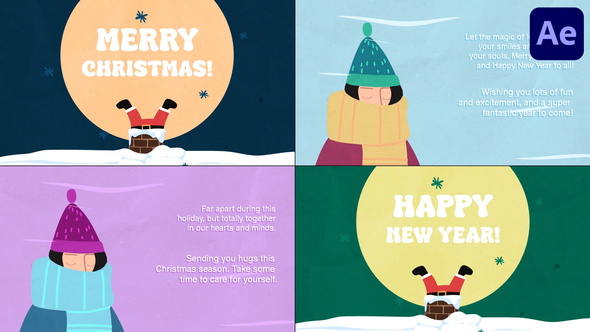 Cartoon Christmas Greeting Cards for After Effects