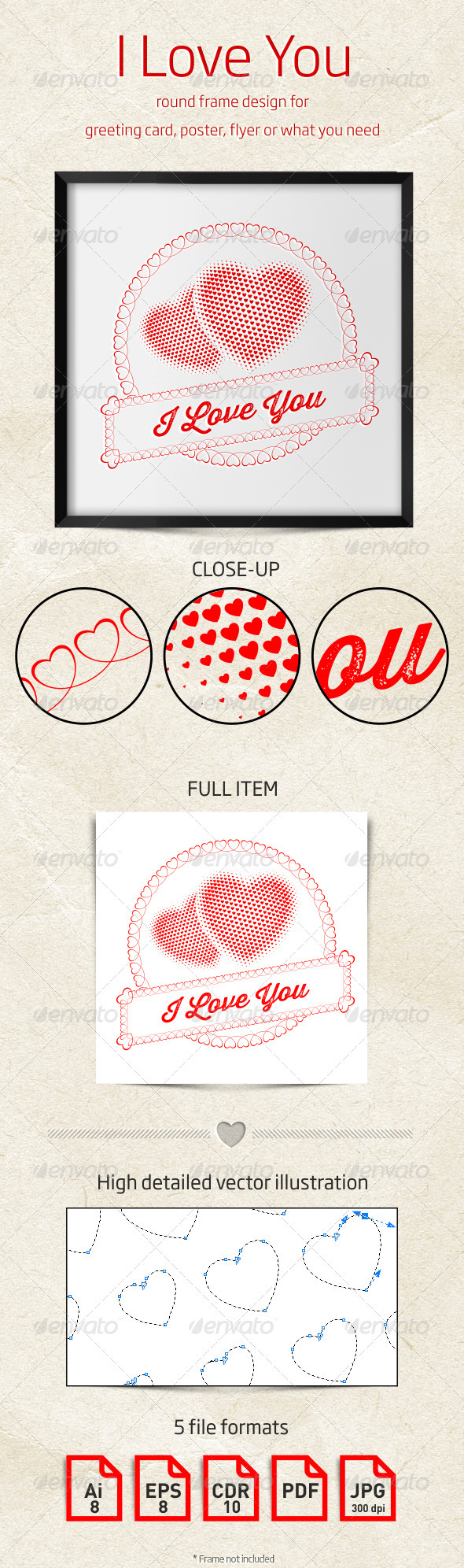 I Love You Round Frame Design - Valentines Seasons/Holidays