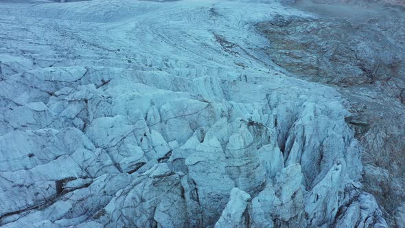 Aerial View of the Mountain Glacier. Caucasus Mountains, North Ossetia, Russia