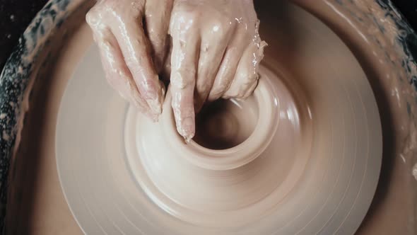 Close Up of Potter Clay Wheel Pottery Workshop Woman Making Diy Pot to Sale in Ecommerce Store Home alt