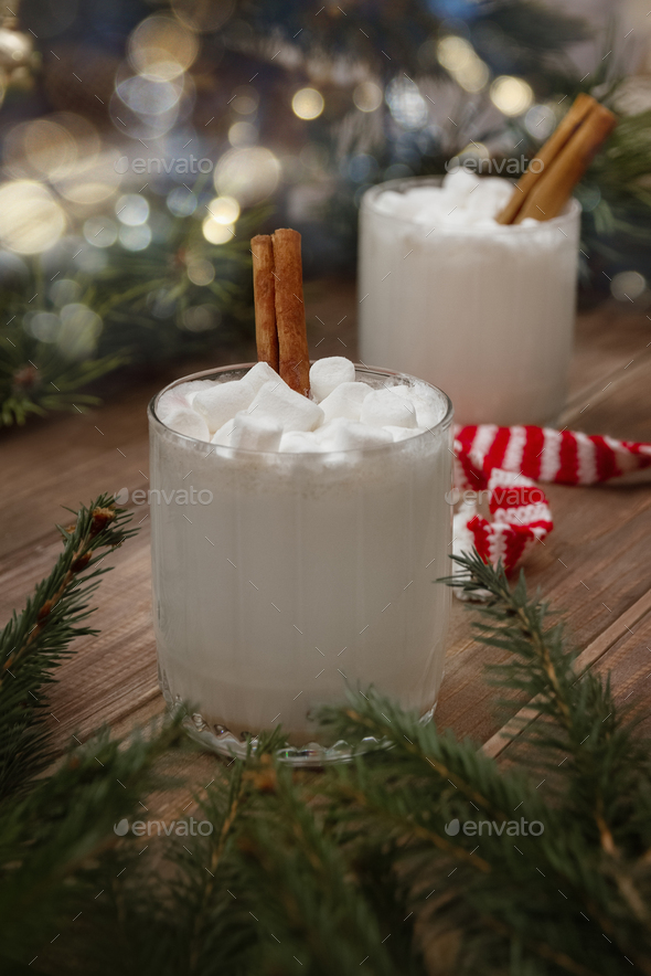Eggnog In Glasses On White Wooden Table Stock Photo, Picture and