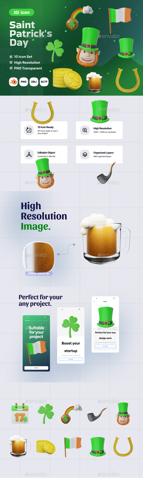 St Patrick 3D Icon Pack