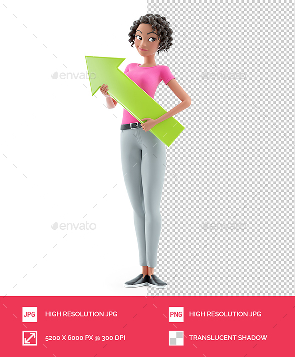 [DOWNLOAD]3D Beautiful Woman Holding Green Arrow Up