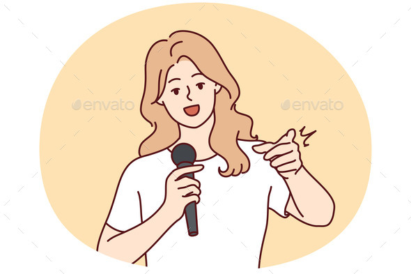 Woman with Mic Communicate with Audience