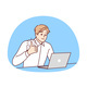 Smiling Businessman Work on Laptop Show Thumb Up