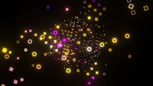 Flying geometric shapes. Looping animation