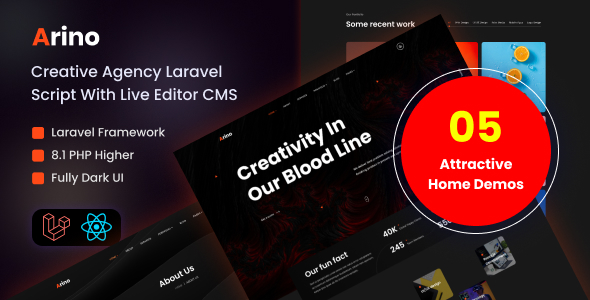 Arino  Creative Agency Laravel Script With Live Editor CMS