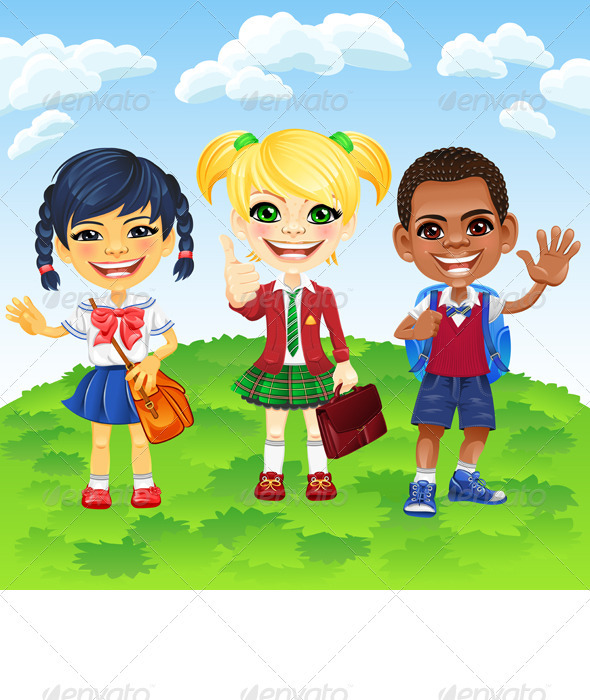 Vector Smiling Schoolchildren Boy and GirlS - People Characters