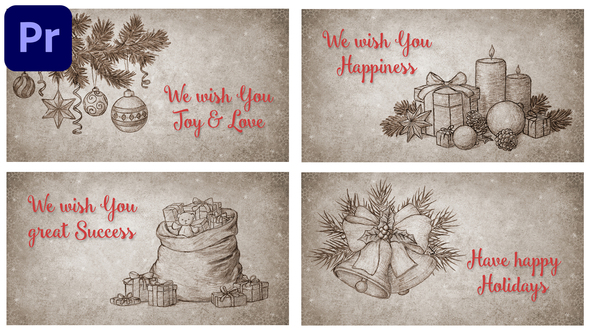 Christmas Retro Greeting Cards Premiere Pro template preview