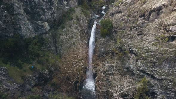 Amazing Waterfall in Rocks, Aerial View on Landmark of Nature of Cyprus
