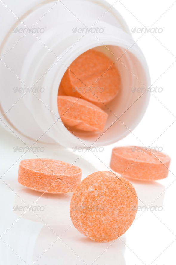 pills and bottle on white - Stock Photo - Images