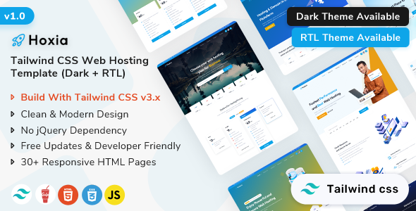 Hoxia - Tailwind CSS Web Hosting & Web Domain Template