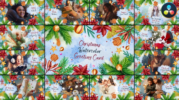 Christmas Watercolor Greeting Card for DaVinci Resolve