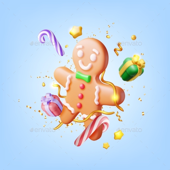 3D Holiday Gingerbread Man Cookie and Confetti