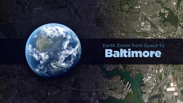 Baltimore (Maryland, USA) Earth Zoom to the City from Space