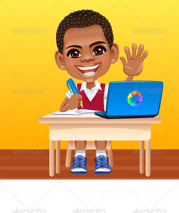 Vector happy smiling African schoolboy - People Characters