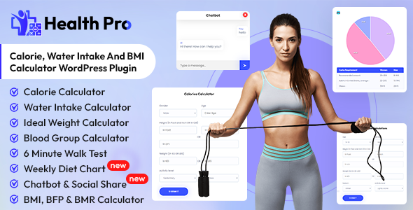 Health Pro - Calorie, Water Intake, BMI Calculator with AI Chatbot Assistant WordPress Plugin