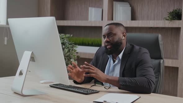 Mature Business Man Using Laptop Computer Having Video Conference Call Virtual Meeting Professional alt