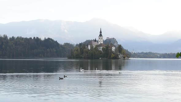 Colorful Sunrise View of Bled Lake in Julian Alps, Slovenia