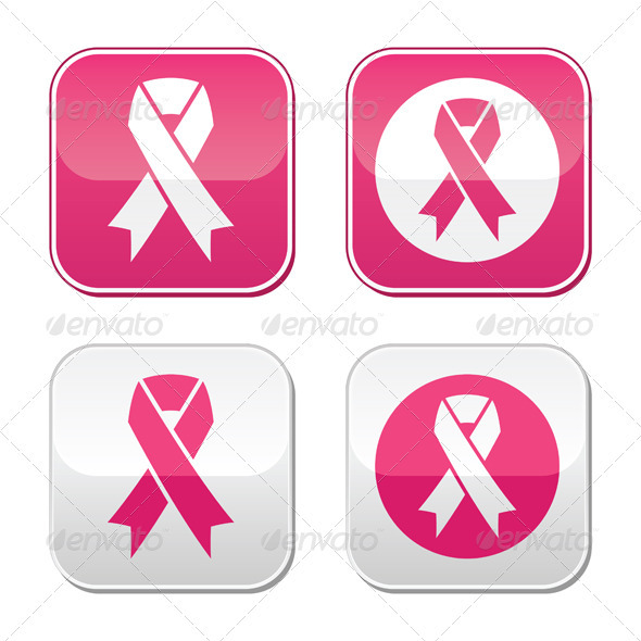 Ribbon Symbols for Breast Cancer Awareness Buttons - Health/Medicine Conceptual
