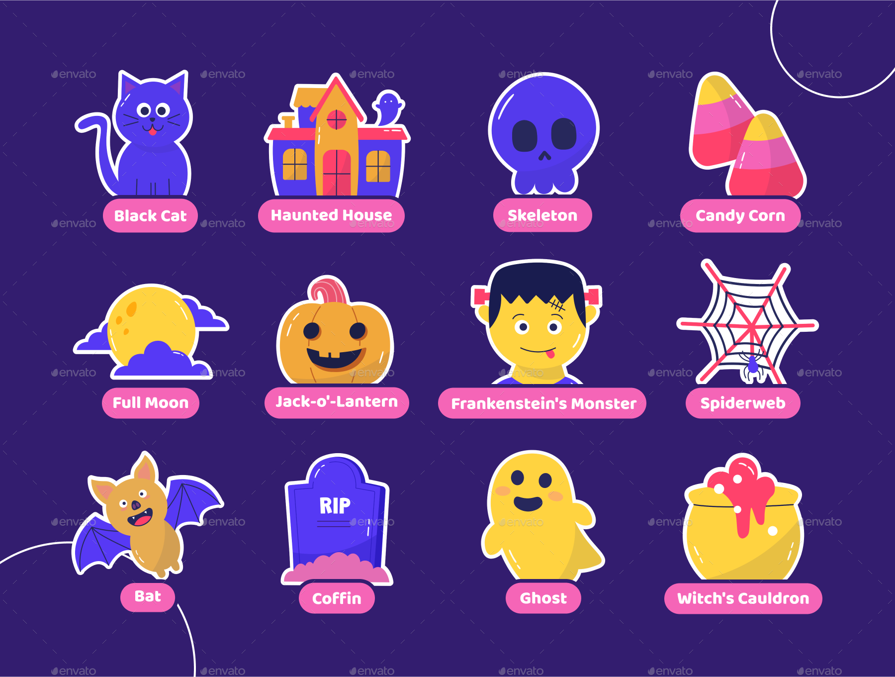 Hallow Block Sticker Hallowy - Halloween Sticker Set, Vectors | GraphicRiver