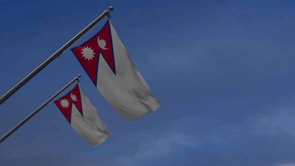 Nepal Flags In The Blue Sky - 2K