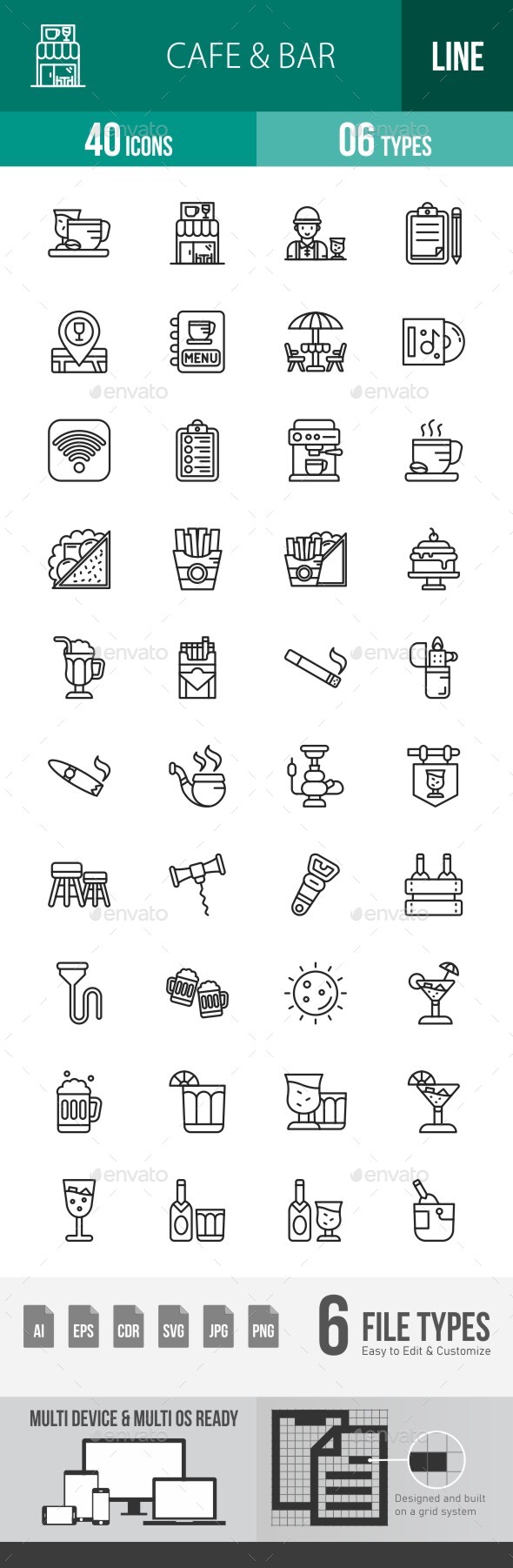 Cafe & Bar Line Icons