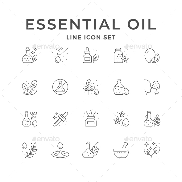Set Line Icons of Essential Oil
