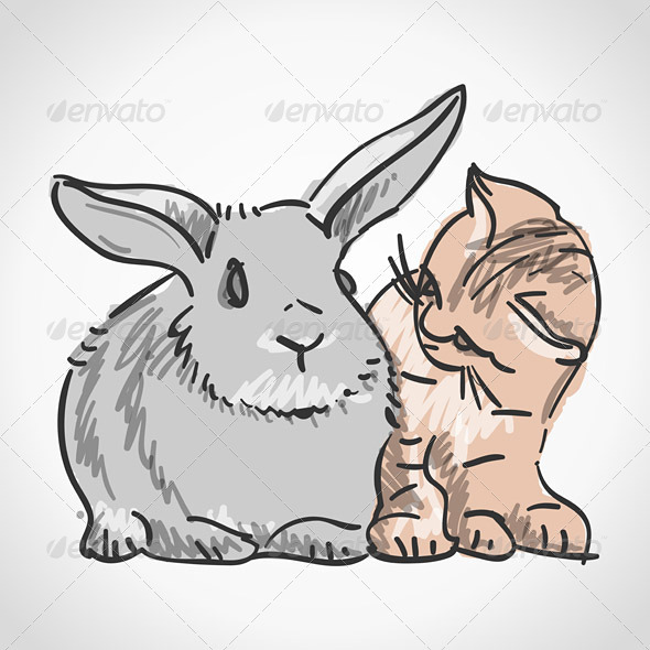 Cat and Rabbit - Animals Characters