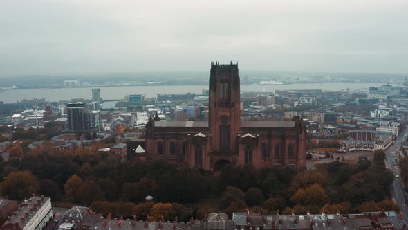 Aerial View of the Liverpool Cathedral or Cathedral Church of Christ alt