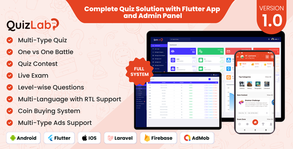 [DOWNLOAD]QuizLab - Complete Quiz Solution with Flutter App and Admin Panel