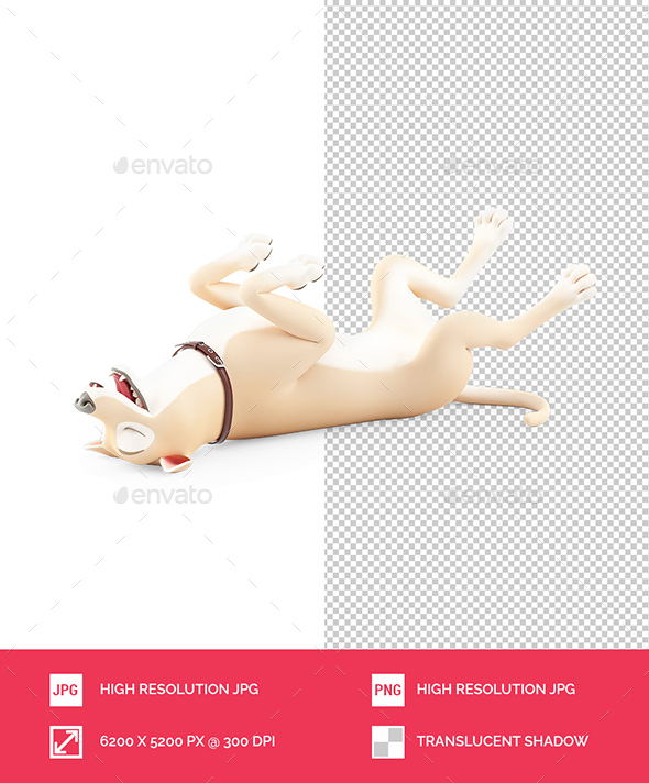 3D Cartoon Dog Lying on his Back with Paws in the Air